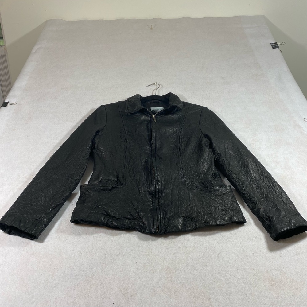 Michael Joseph Leather Rugged Jacket Black Scrunched Zip Jackson Pockets